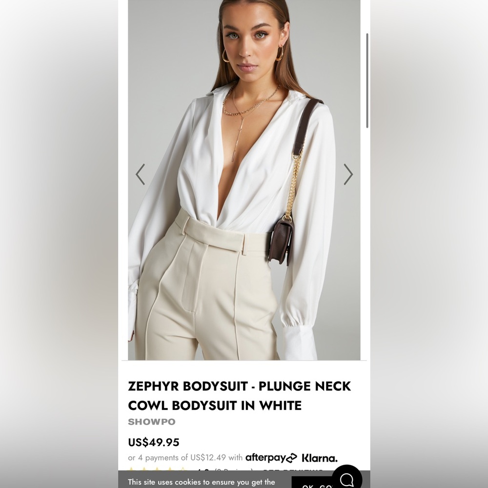 White collared plunge neck bodysuit